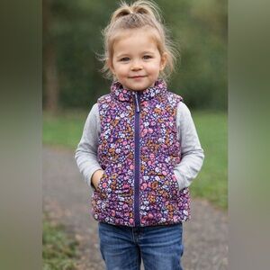 Cat & Jack Floral Puffer Vest Toddler Girls Size 2T Purple Full Zip Pockets New